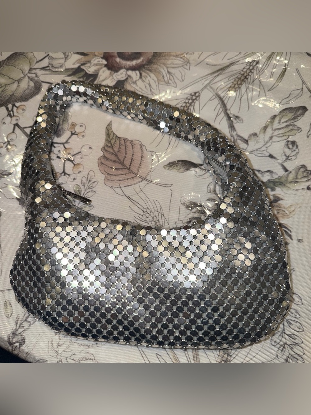 Silver Sequin Mini Shoulder Clutch - Women's Evening Bag